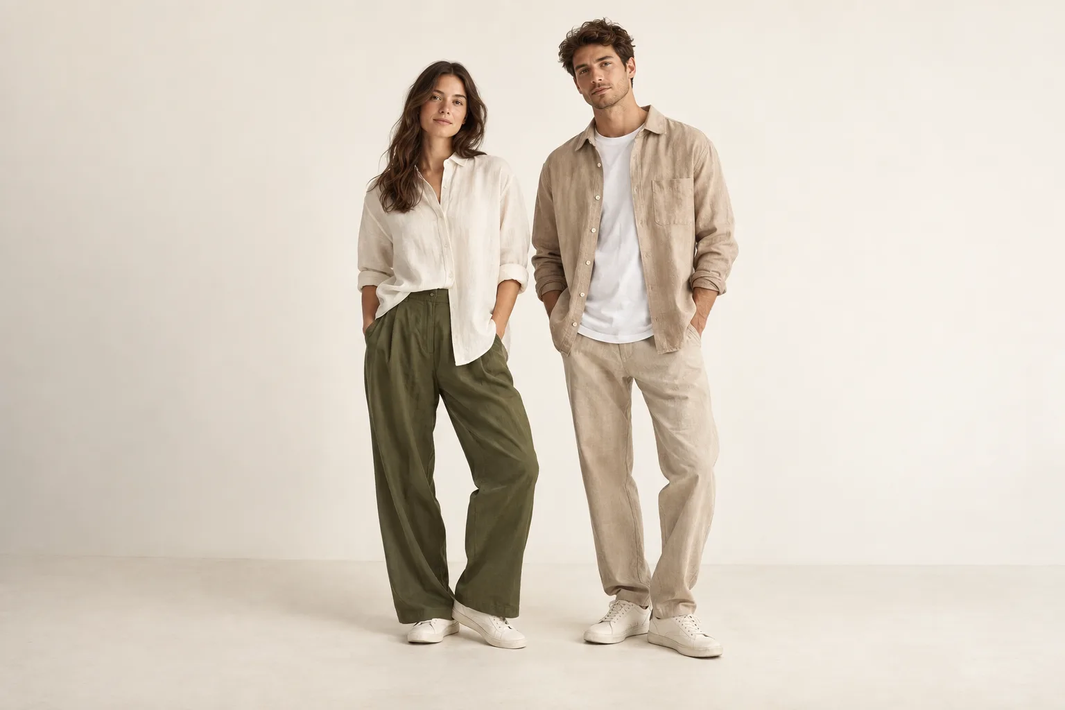 Relaxed alaa-inspired everyday outfits in olive and ivory